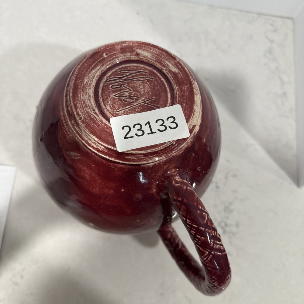 Red Ceramic Pitcher With Thatched Handed - Picture 11 of 12
